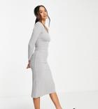 Miss Selfridge Petite Square Neck Brushed Ribbed Midi Dress In Heather Gray