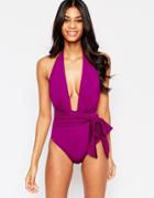 Asos Belted Plunge Swimsuit - Lisbona Purple