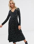 New Look Smock Maxi Dress In Black And White Polka Dot