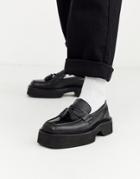 Asos Design Loafer In Black Leather With Chunky Sole And Square Toe