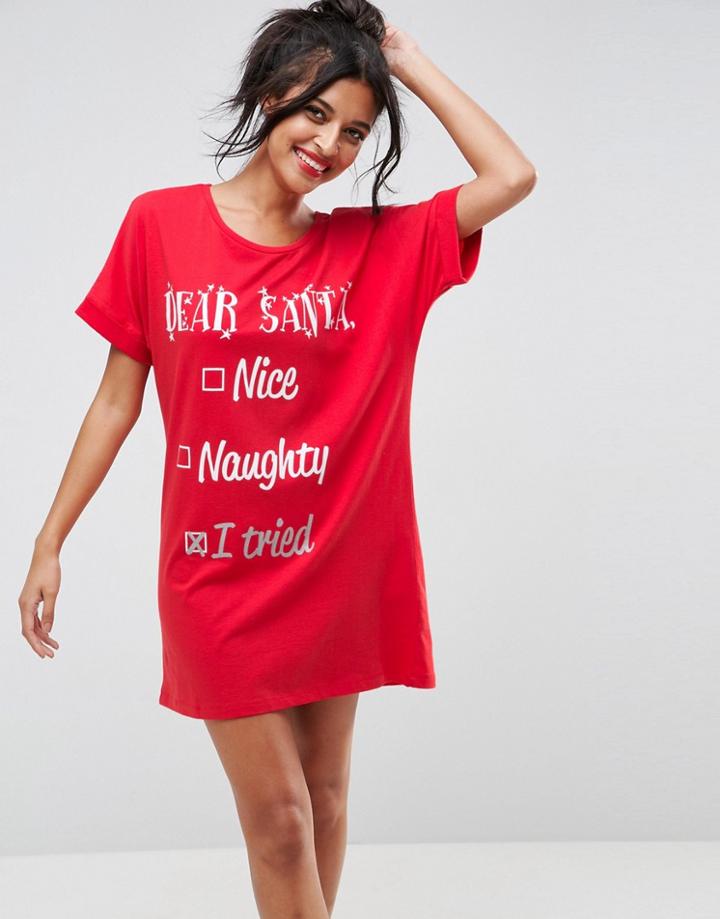 Asos Holidays Santa List Oversized Sleep Tee - Multi