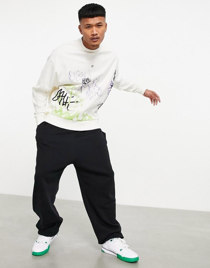 Asos Design Oversized Sweatshirt In White With Graffiti Prints
