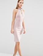 Oh My Love Frill Neck Racer Midi Dress With Keyhole - Light Mink