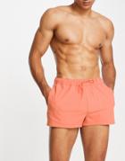 Asos Design Swim Shorts In Orange Linen Look Super Short Length