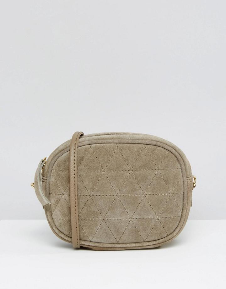 Asos Quilted Oval Suede Cross Body Bag With Chain Strap - Gray
