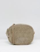 Asos Quilted Oval Suede Cross Body Bag With Chain Strap - Gray