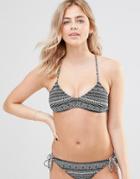 Hot Water Printed Bikini Top With Cross Strap Detail - Multi