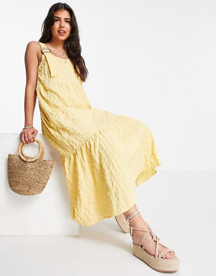 Asos Design Overall Midi Sundress In Bubble Texture In Yellow