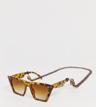 Glamorous Tortoiseshell Oversized Sunglasses With Plastic Chain