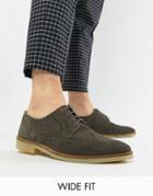Asos Design Wide Fit Brogue Shoes In Gray Suede With Natural Sole
