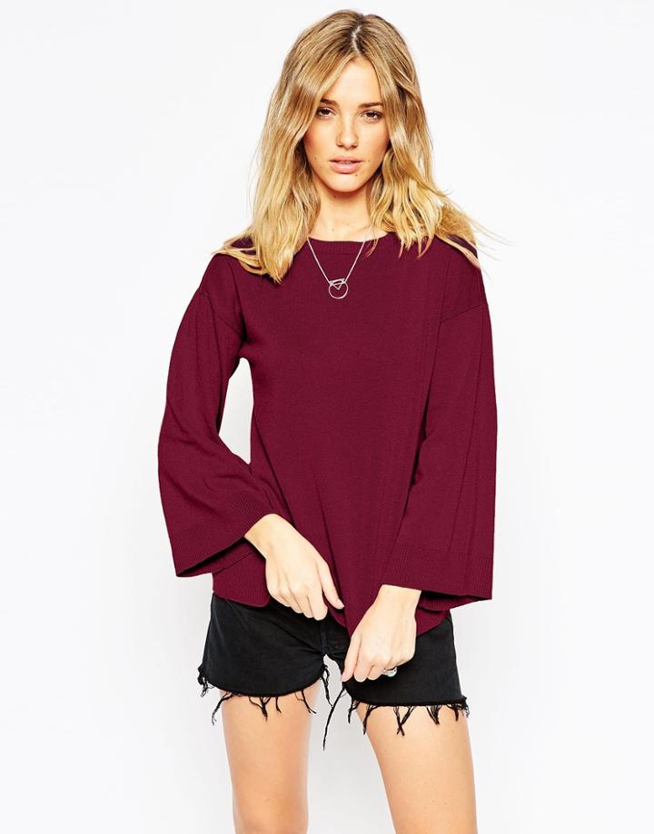 Asos Sweater With Wide Sleeve In Cashmere Mix - Dark Red