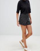 Influence Polka Dot Frill Hem Shorts - Black