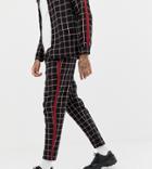 Mauvais Relaxed Tapered Check Pants With Side Stripe - Black