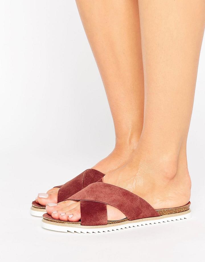 Vero Moda Suede Flat Sandal - Gray