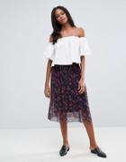 Pieces Hesha Floral Mesh Midi Skirt - Black