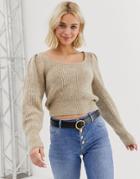 Asos Design Chunky Scoop Neck Sweater With Full Sleeve - Stone