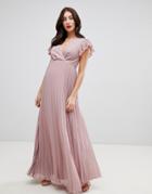 Asos Design Maternity Pleated Maxi Dress With Flutter Sleeve - Brown