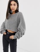 Boohoo Batwing Cropped Sweater In Gray - Gray