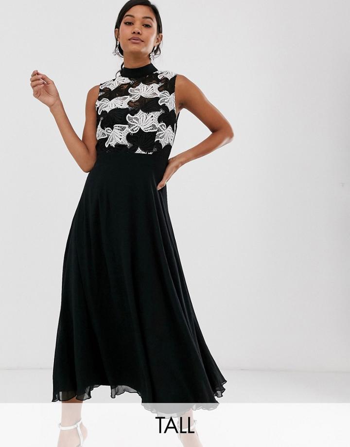 Little Mistress Tall Mono Detail Midi Skater Dress-black