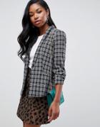 Miss Selfridge Blazer With Ruched Sleeves In Check - Black