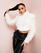 Asos Luxe Extreme Shoulder Fluffy Knitted Sweater In White