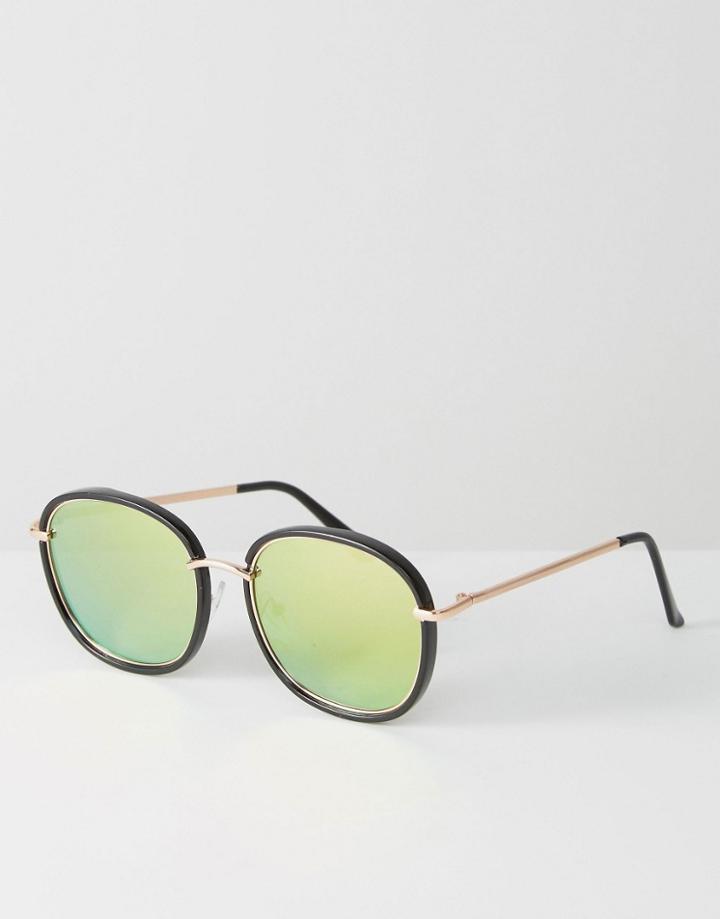 7x Large Round Sunglasses With Mirror Lens - Black
