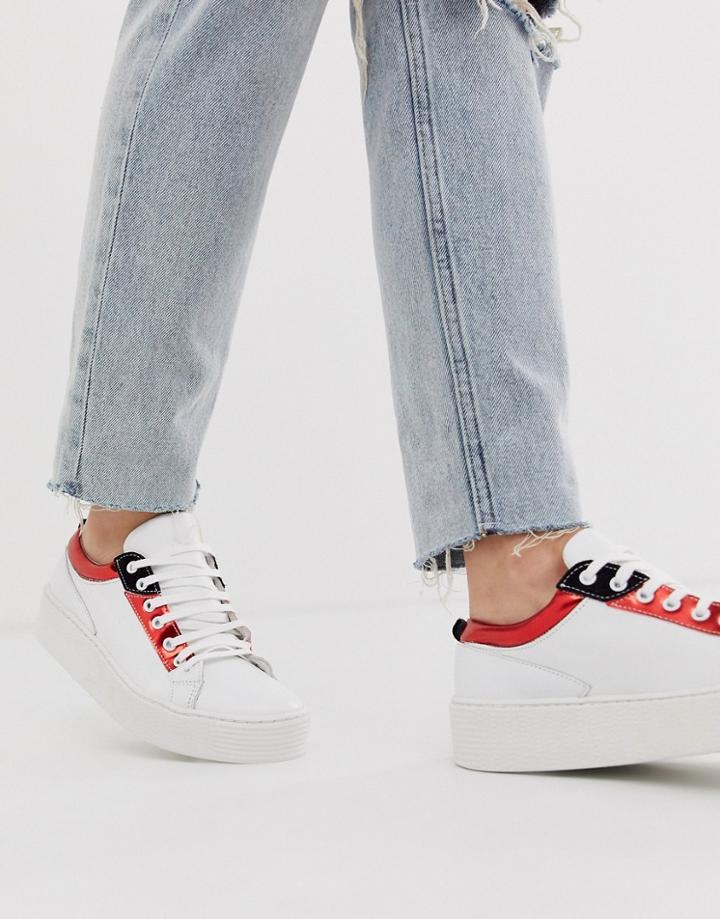 Vero Moda Real Leather Metallic Trim Sneakers-white