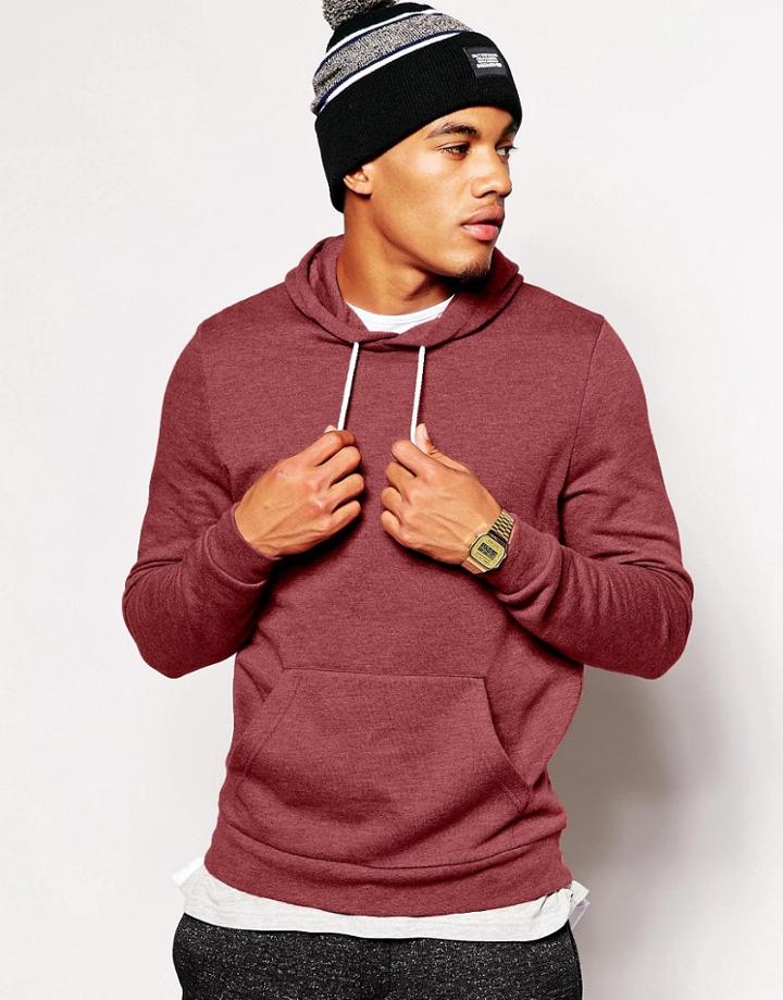 Asos Hoodie In Burgundy Marl - Red Marl