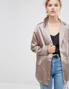 Asos Satin Jacket With Draw Hem Detail - Silver