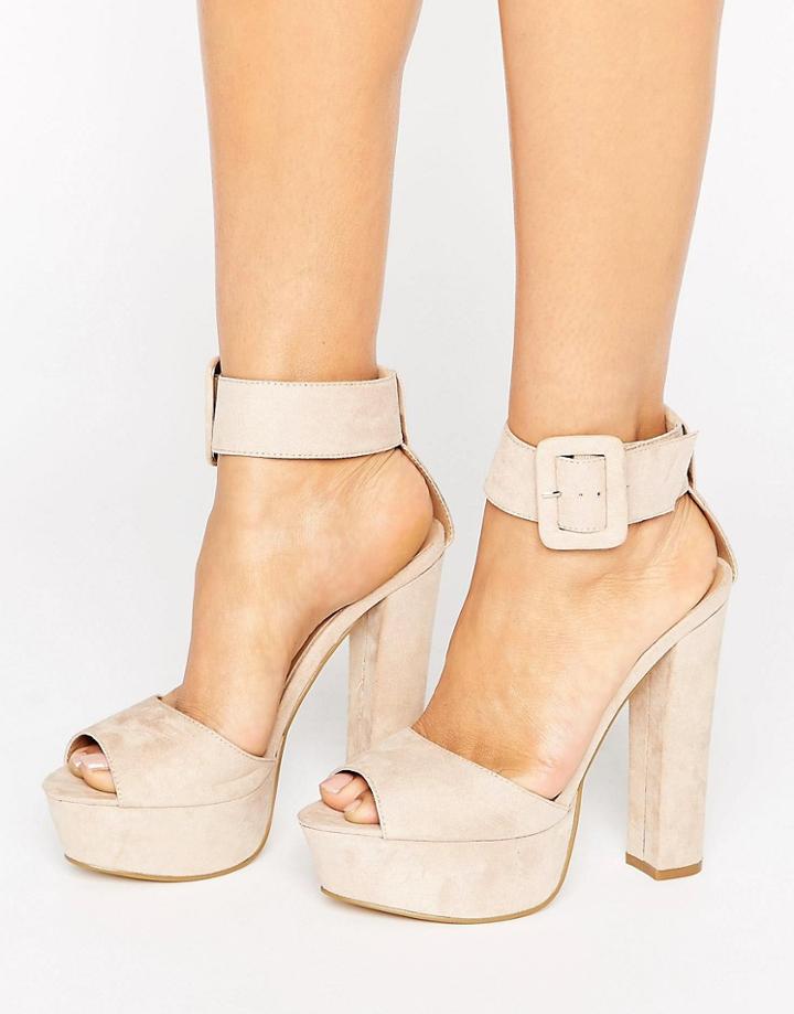 Truffle Collection Buckle Trim Platform Sandal - Beige