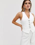 River Island Suit Vest With Rhinestone Buttons In White