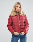 Parisian Padded Jacket With Faux Fur Collar - Red