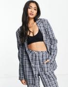 Urban Threads Oversized Blazer In Navy Plaid - Part Of A Set