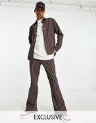 Reclaimed Vintage Inspired Pinstripe Flare Pants In Brown