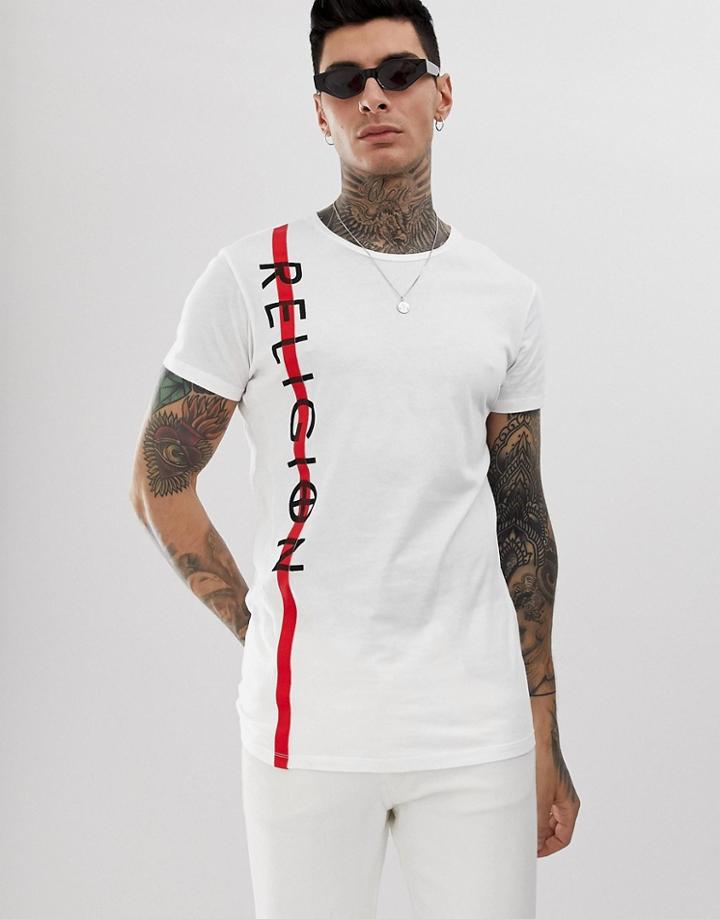 Religion T-shirt With Side Stripe Logo - White