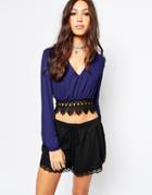 Wyldr Monsoon Cropped Top With Lace Trim - Navy