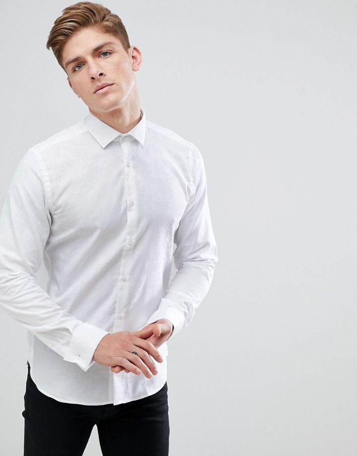 Moss London Skinny Smart Shirt In White With Subtle Floral Print - White