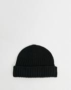 Asos Design New Mini Fisherman Rib Beanie Hat In Recycled Polyester In Black