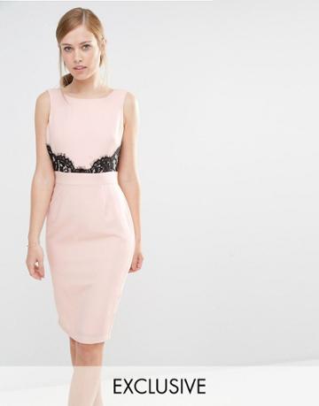 Elise Ryan V Back Pencil Dress With Lace Trim