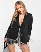 Starry Eyed Premium Open Back Chain Blazer In Black