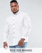 Asos Plus Stetch Slim Fit Shirt In With Contrast Buttons - White