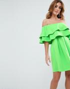 Asos Ruffle Off Shoulder Mini Dress - Green