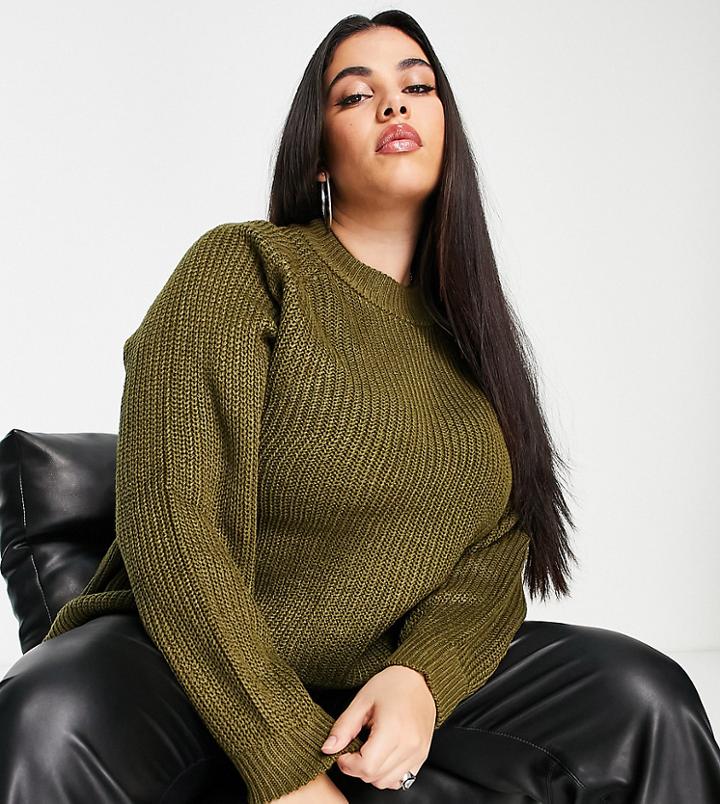 Vero Moda Curve High Neck Chunky Sweater In Khaki-green