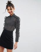Asos Ruffle Sleeve Spot Blouse - White