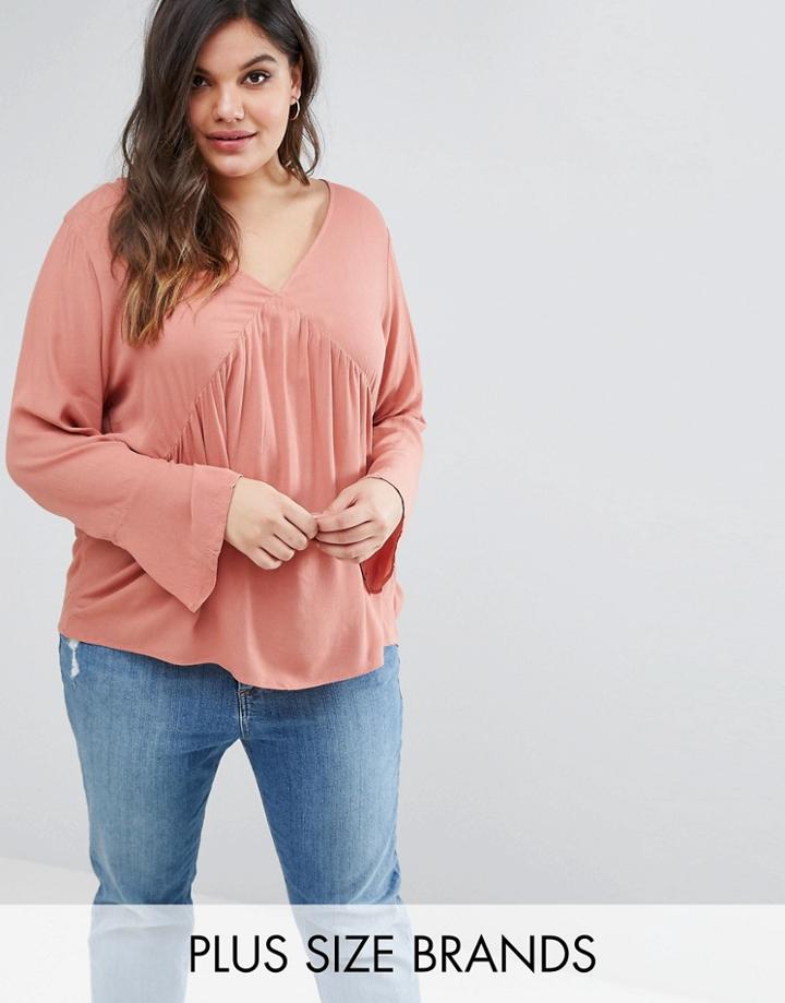 Junarose Long Sleeve Swing Woven Top - Pink