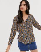 Only Lisa Floral Print Blouse-navy