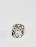 Asos Ring With Cut Out Detail In Burnished Silver - Silver