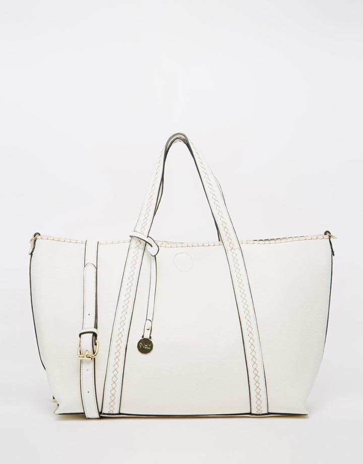 Nali Shopper Bag With Stitch Detail And Removable Inner Pouch - White