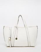 Nali Shopper Bag With Stitch Detail And Removable Inner Pouch - White