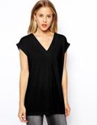 Asos Crepe Top With Pleat Front - Black